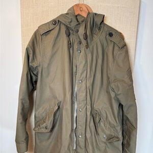 Waxed military-style fishtail parka